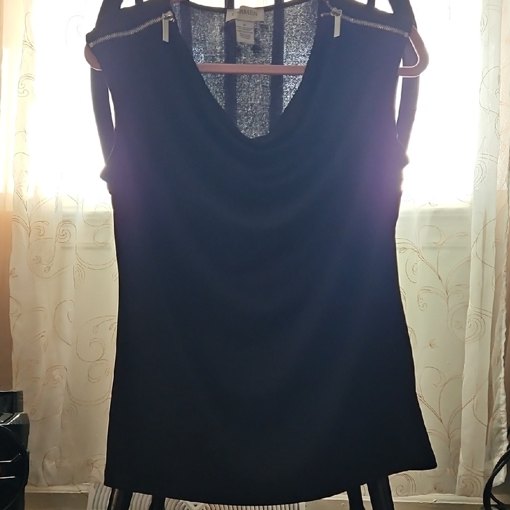 Carmen Marc Valvo Black Sleeveless Blouse